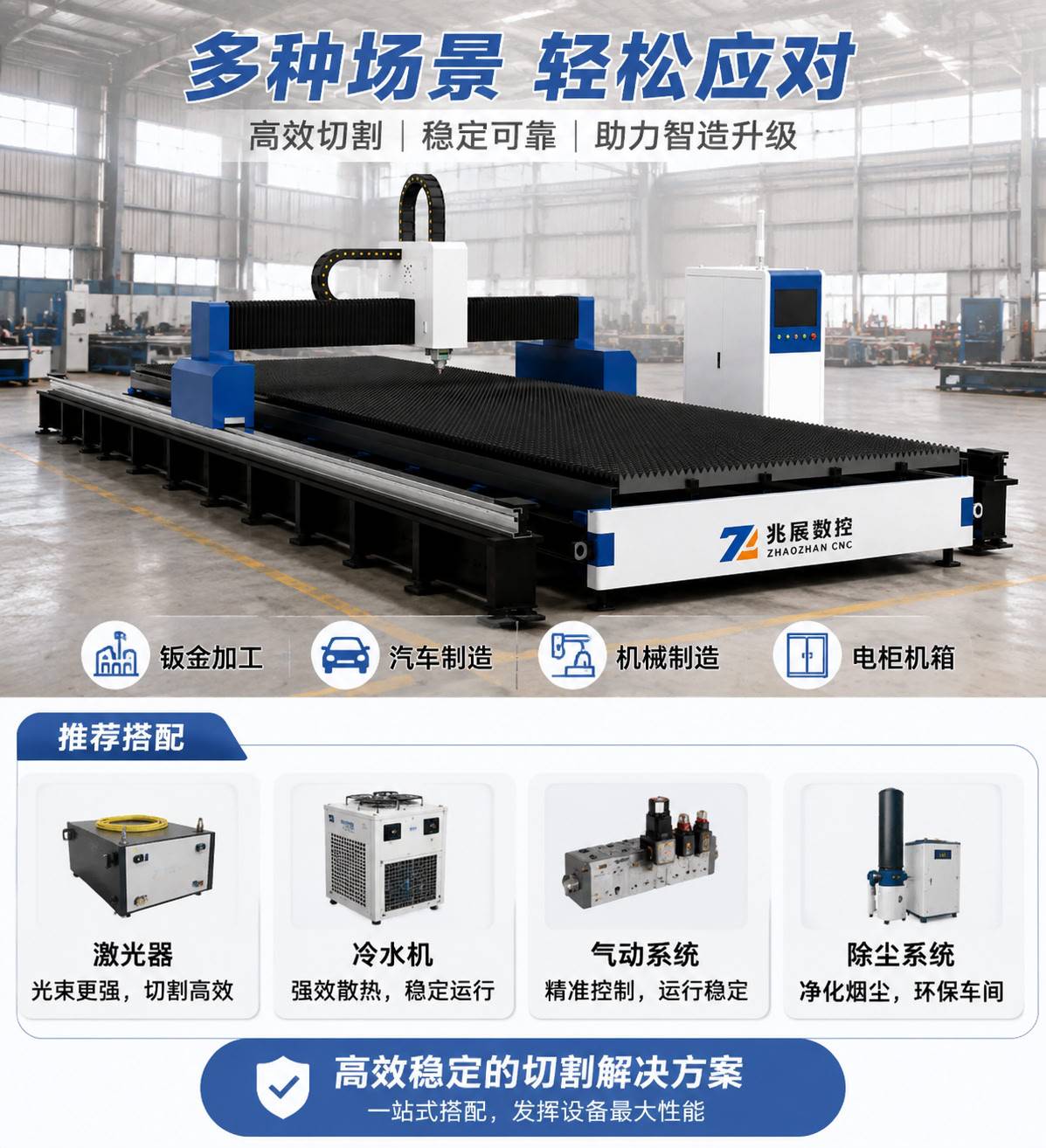 地轨式龙门激光切割机_大幅面重型光纤激光切割设备厂家 - 苏州兆展数控
