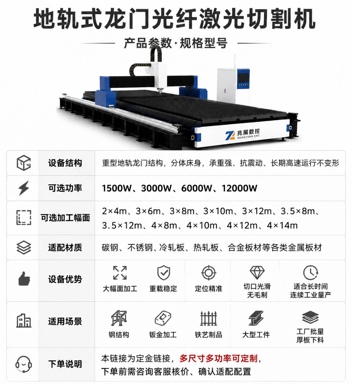 地轨式龙门激光切割机_大幅面重型光纤激光切割设备厂家 - 苏州兆展数控